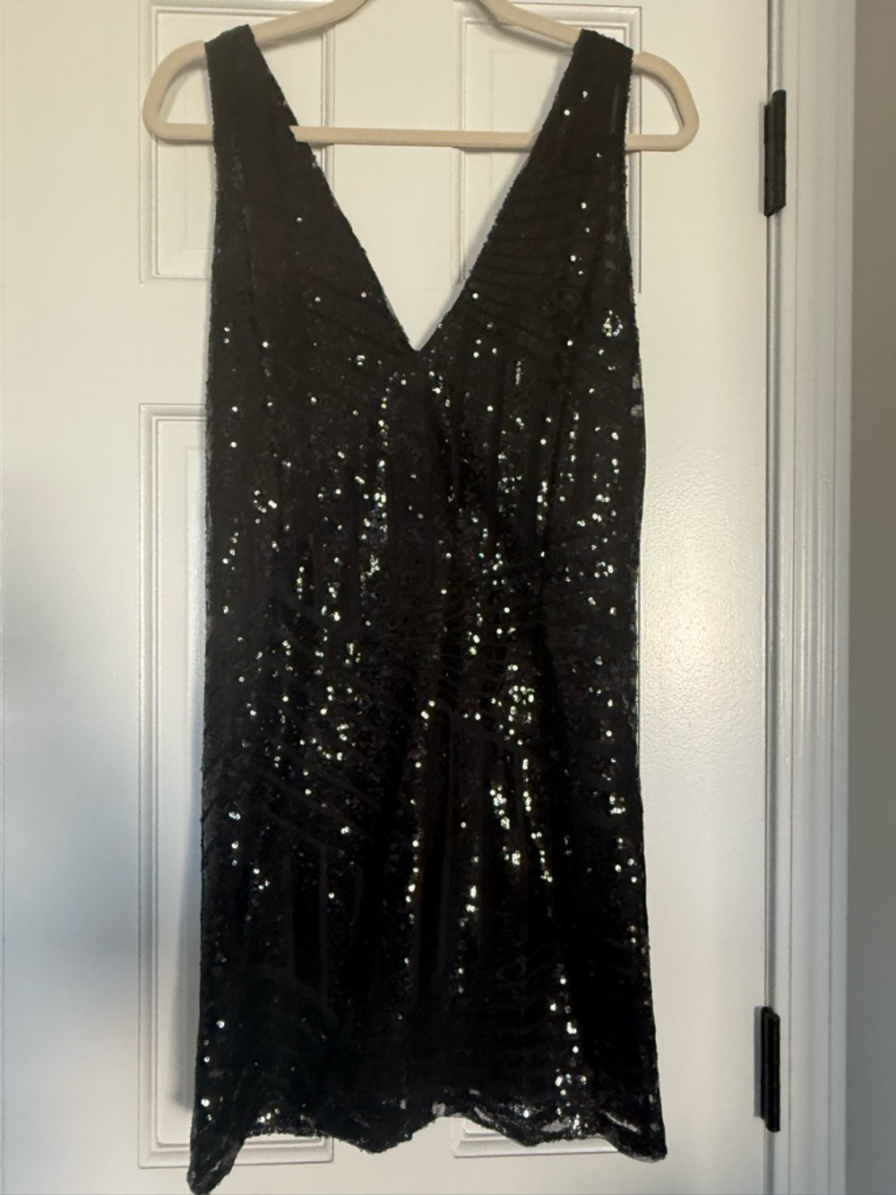 Black Sequin V-Neck Mini Dress